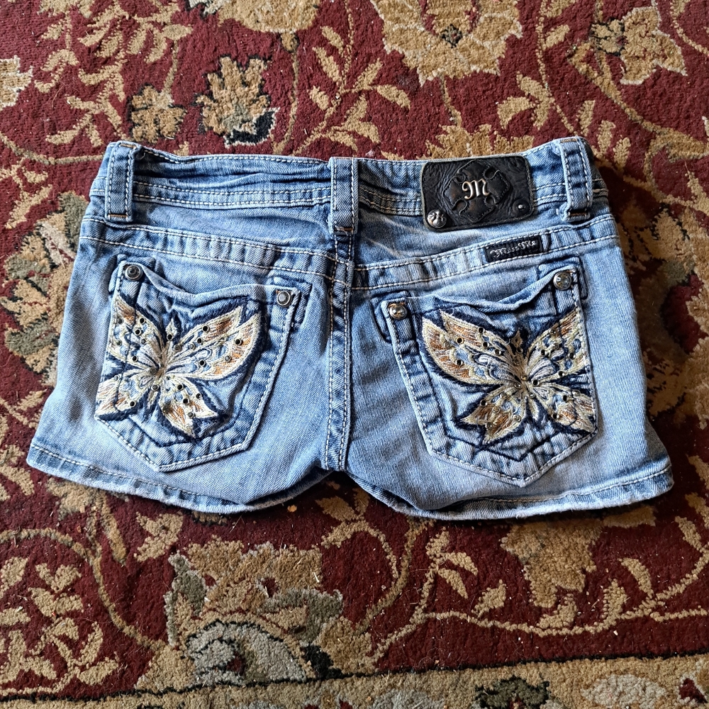 Miss Me Blue Jean Shorts with Butterfly Embellishments